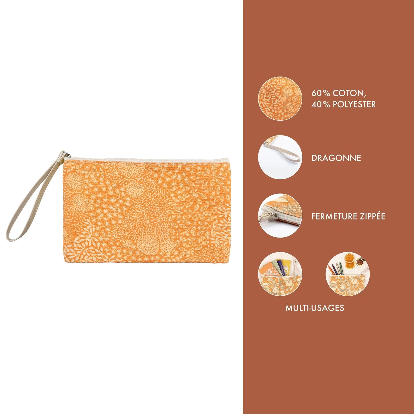 Jardin des Sens, Trousse en coton 22x16 cm motif allover - New (Lot x4)