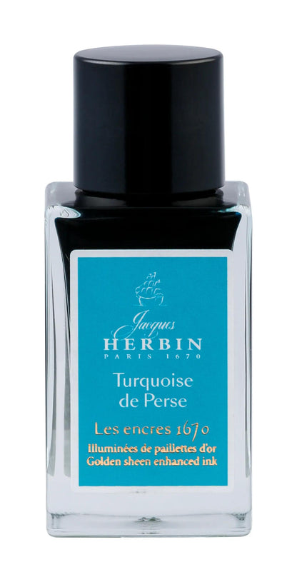 Encre 1670 à paillettes dorées 15ml - Turquoise de Perse (lot de 3)