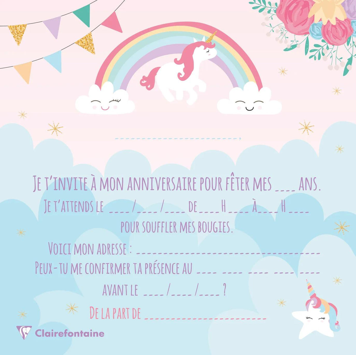 ANNIVERSARY INVITATION SET, 8 single cards 116x116 + 8 envelopes 120x120 - Unicorn - Multicolor