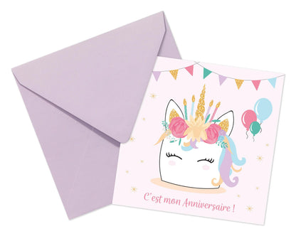 ANNIVERSARY INVITATION SET, 8 single cards 116x116 + 8 envelopes 120x120 - Unicorn - Multicolor