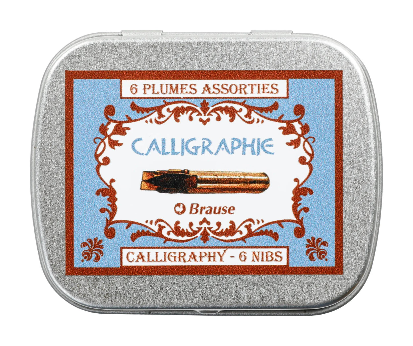 METAL BOX 6 PLUMES CALLIGRAPHY (Pack x5)
