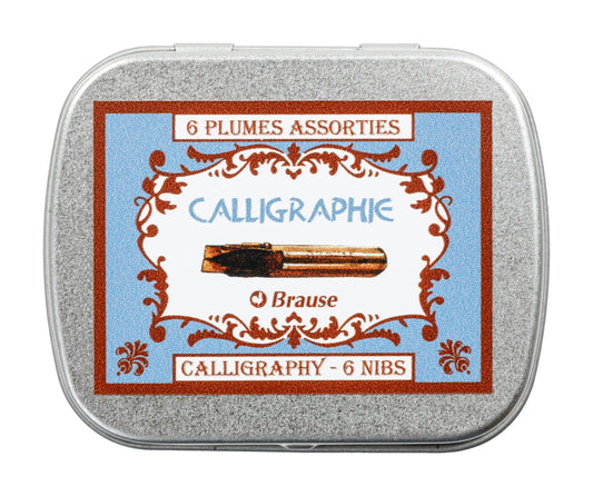 METAL BOX 6 PLUMES CALLIGRAPHY (Pack x5)