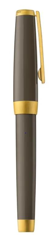 Stylo roller, corps résine de couleur étoupe, attributs or jaune brossé - Taupe