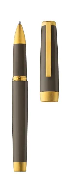 Stylo roller, corps résine de couleur étoupe, attributs or jaune brossé - Taupe