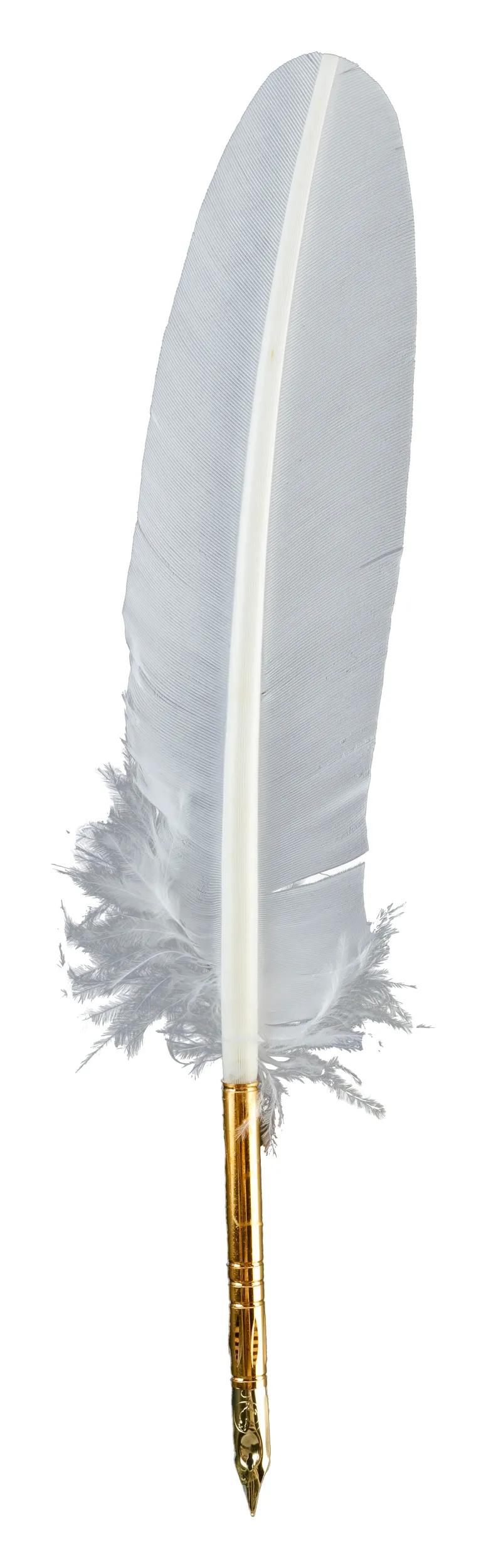 PLUME D'OIE+PLUME METAL SUR BROCH - Blanc (Lot x10)