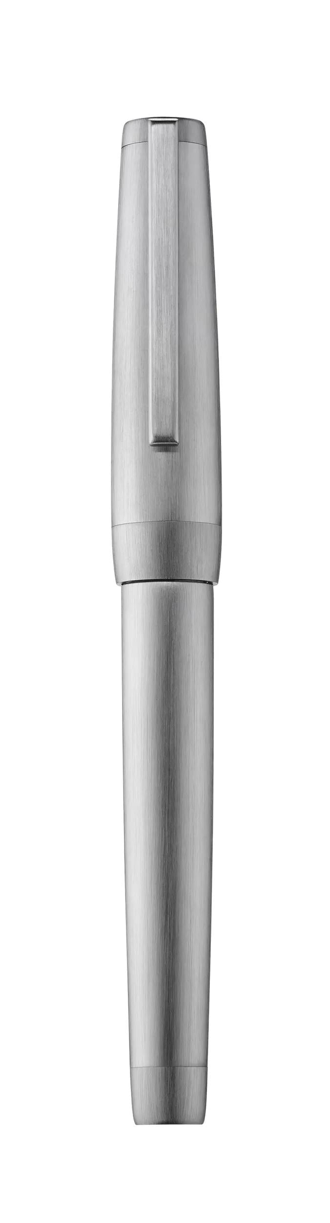 Precious metal pen, brushed body and palladium attributes, feather F