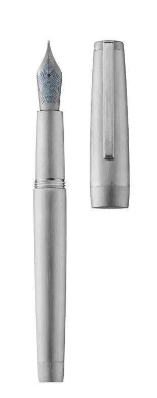 Precious metal pen, brushed body and palladium attributes, feather F