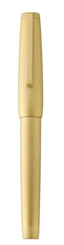 Precious metal pen, 3N brushed yellow gold body and attributes, titanium feather EF