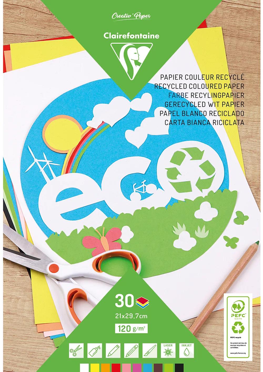 RECYCLE COLOUR PAPER, 30 sheet block 120g/m2 in 21x29.7cm format - Assortment (Pack x5)