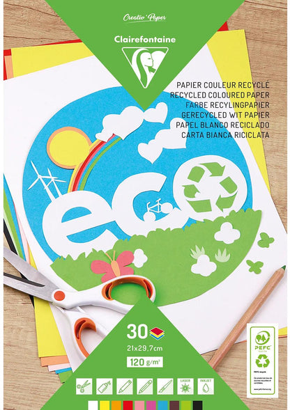 RECYCLE COLOUR PAPER, 30 Blattblock 120g/m2 im 21x29.7cm Format - Sortiment (5er-Pack)