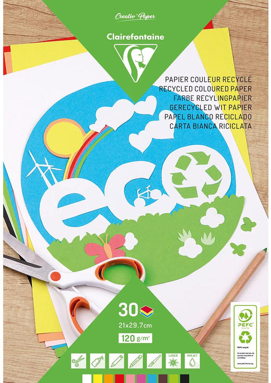 RECYCLE COLOUR PAPER, 30 Blattblock 120g/m2 im 21x29.7cm Format - Sortiment (Paket x5)
