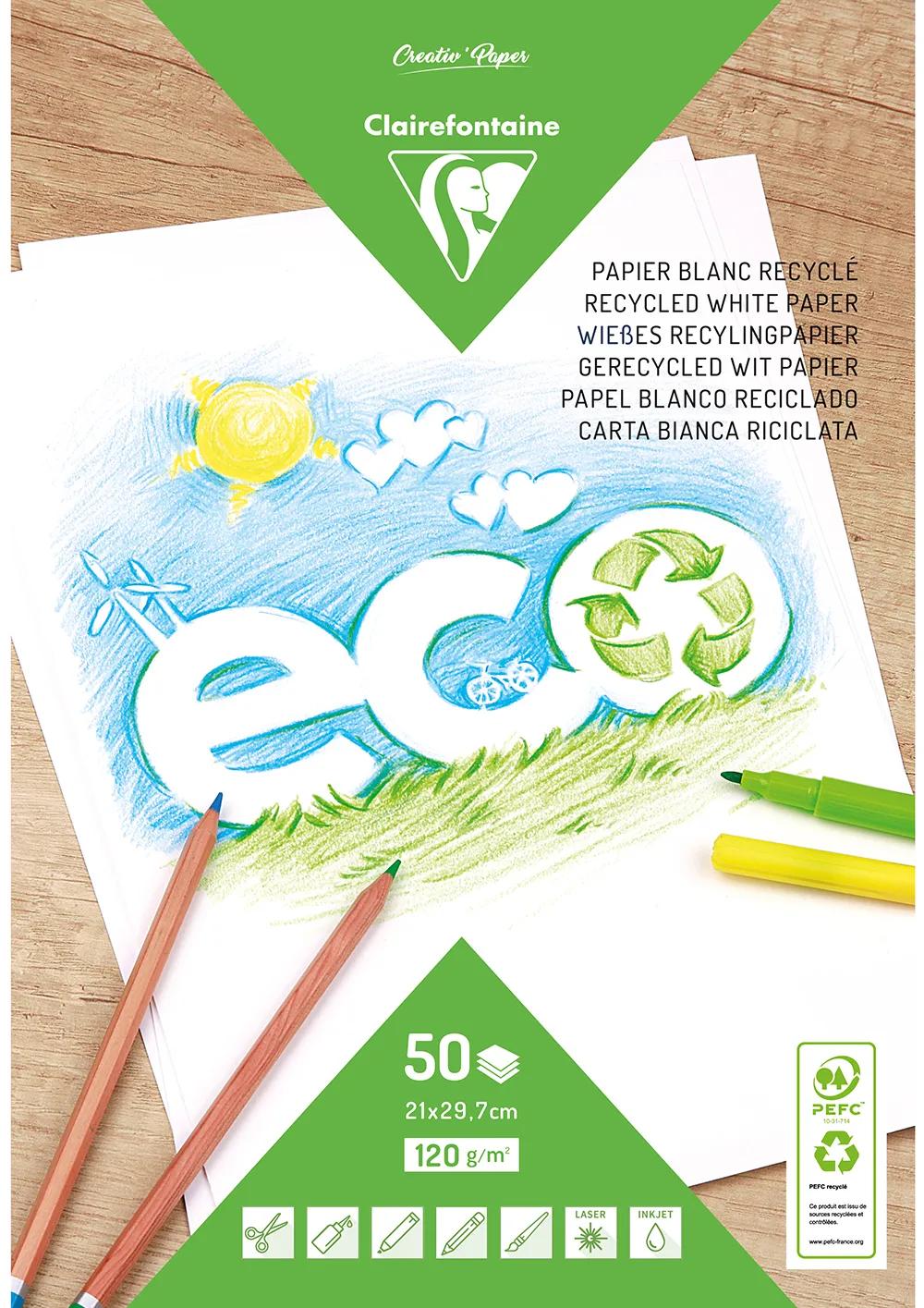 RECYCLE WHITE PAPER, 50 sheet block 120g/m2 in A4 format (21x29 .7cm) - White (Pack x5)