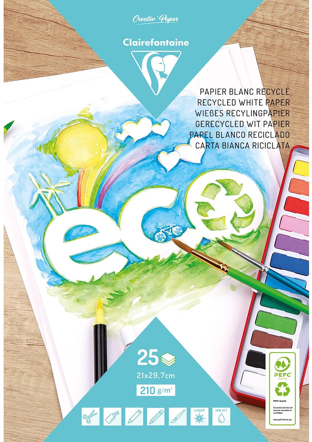 PAPIER BLANC RECYCLÉ, Bloc de 25 feuilles 210g/m2 au format A4 (21x29 ,7cm) - Blanc (Lot x5)