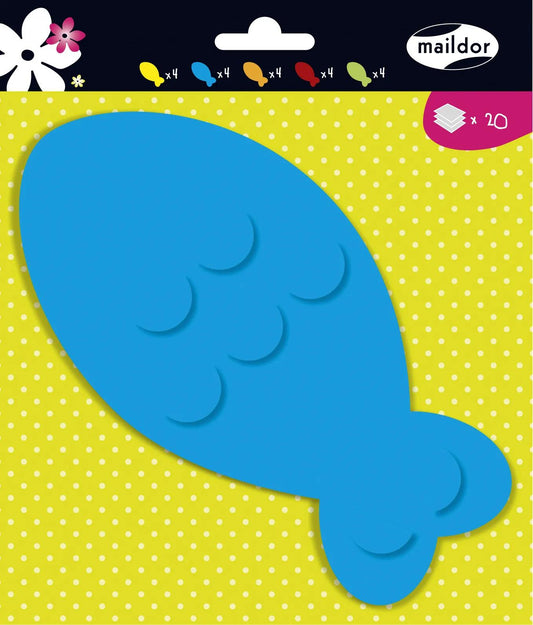 FORMS DECORATE, Tasche mit 20 Formen 130g/m2 im 17x16.5cm Format - Fisch - Sortiment (Paket x5)
