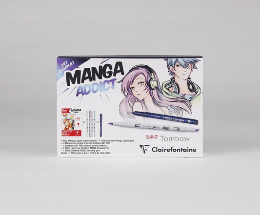 Manga Addict coffret spécial bloc collé Manga Layout 50F A5 100g et feutres ABT Pro Tombow (lot de 2)