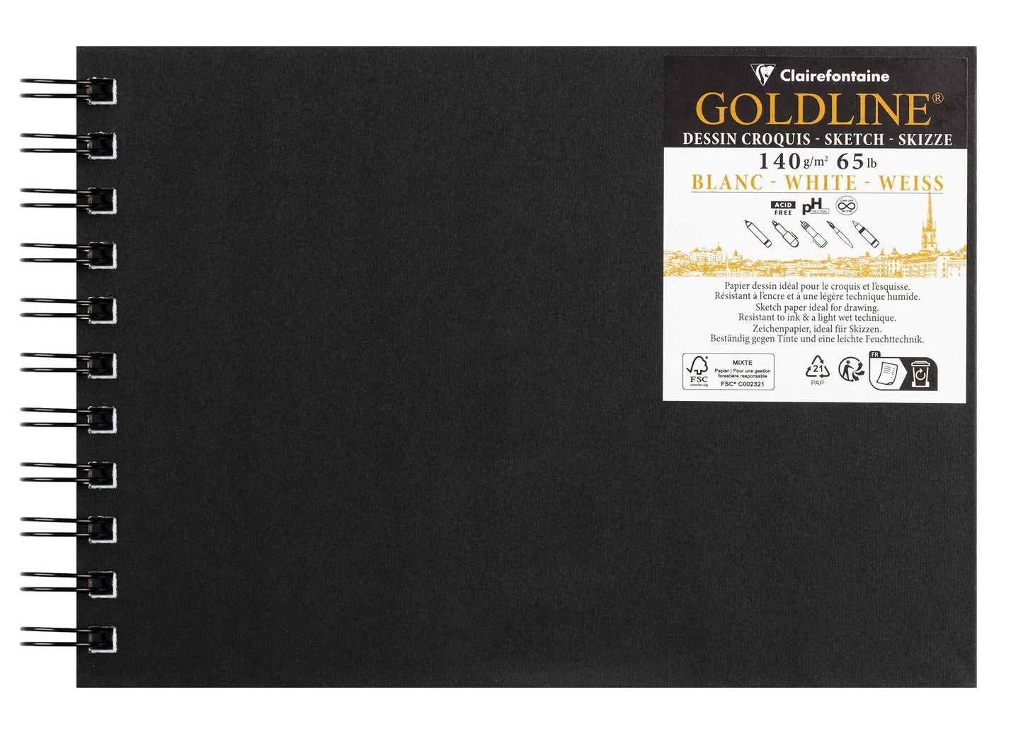 Goldline carnet spiralé 50F A5 140g paysage - Blanc - New (Lot x5)