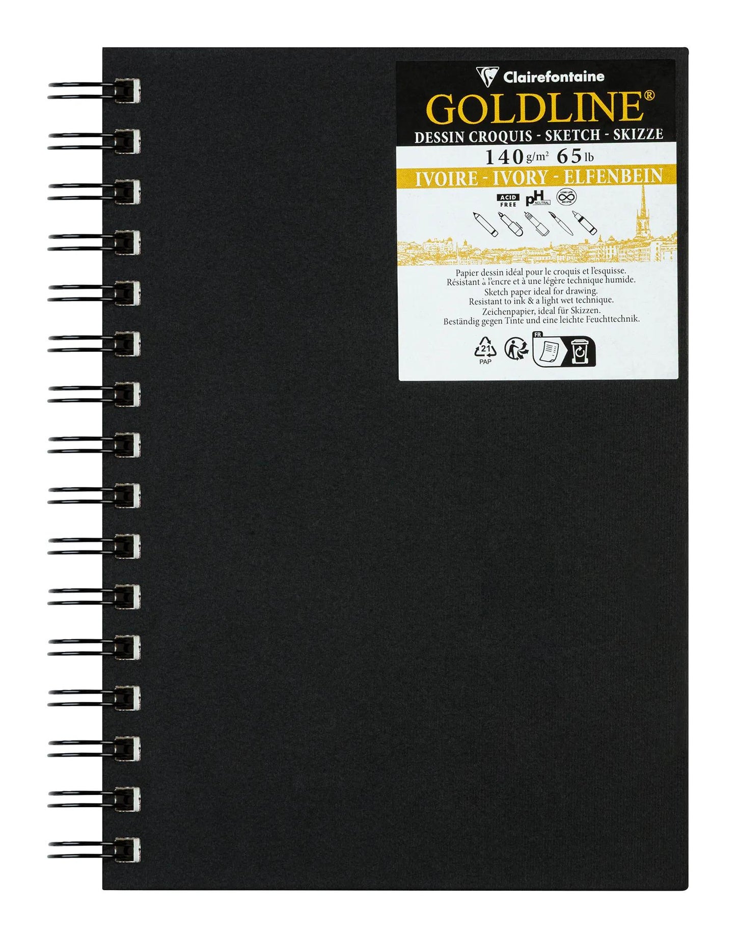 Goldline spirale quaderno 40F A5 140g ritratto - Avorio - Nuovo (Pacchetto x5)