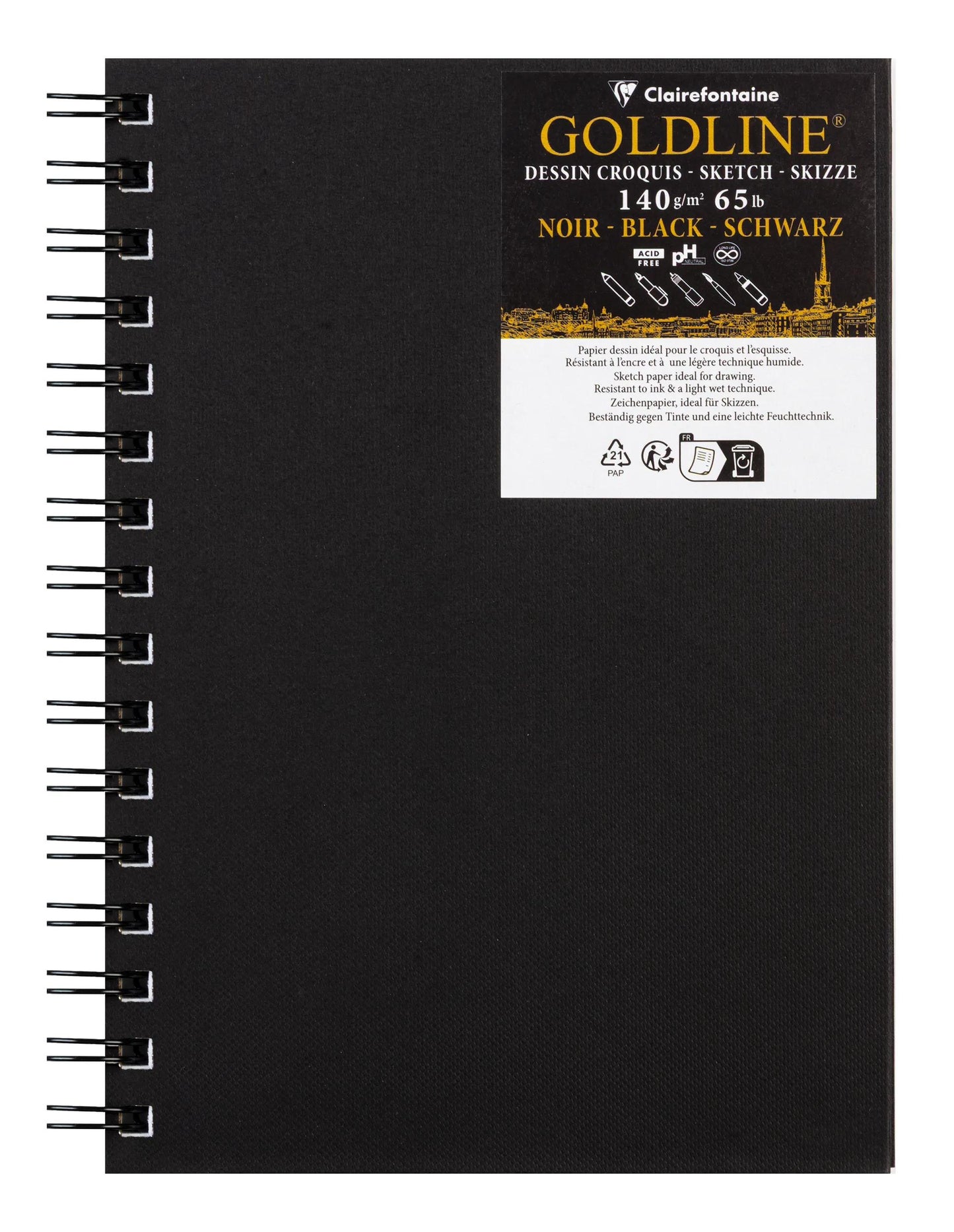 Goldline spiral notebook 50F A5 140g portrait - Black - New (Pack x5)