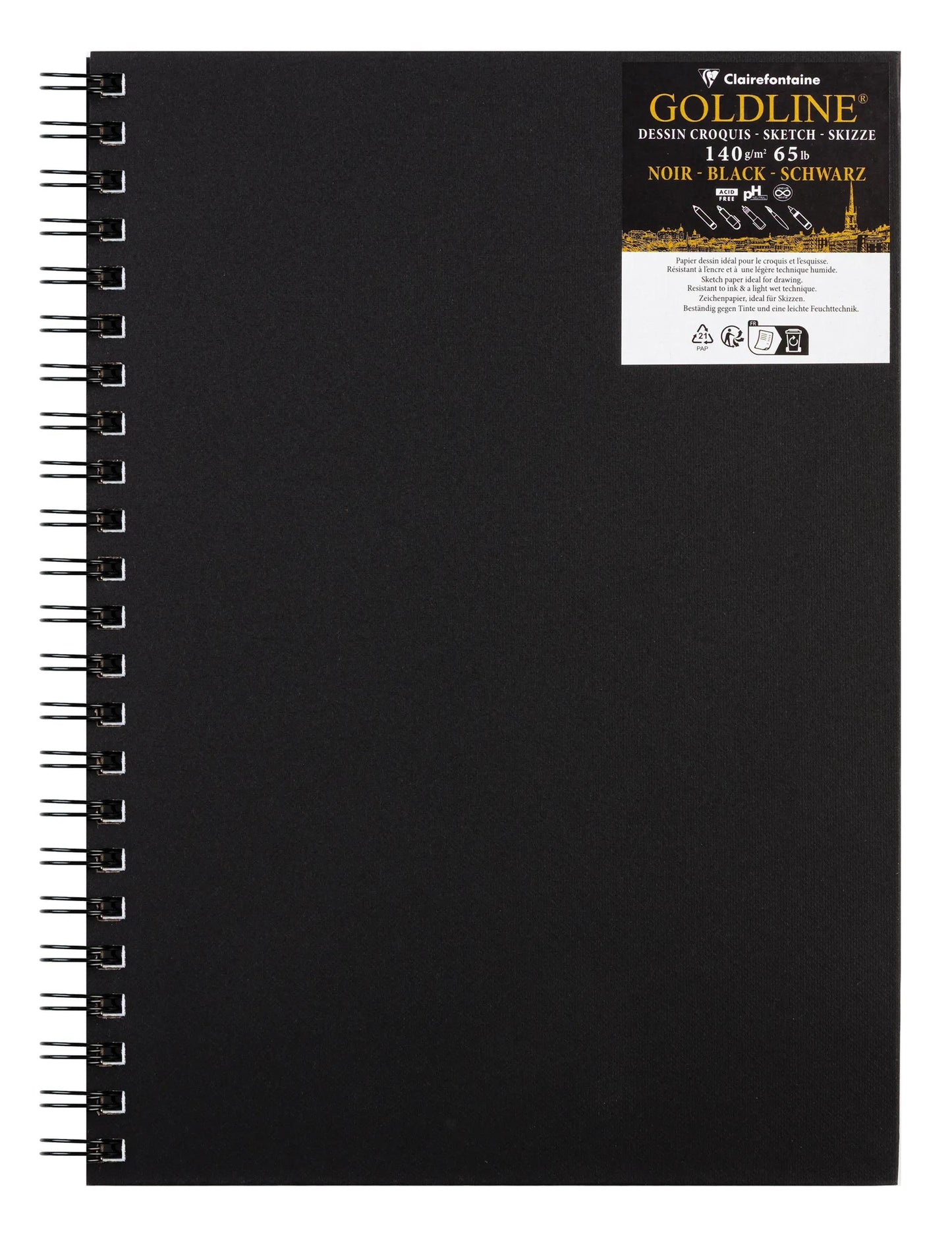 Goldline spiral notebook 50F A4 140g portrait - Black - New (Pack x5)