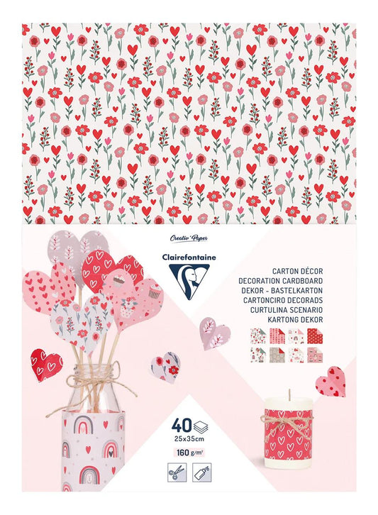 CARTON DECOR, Pack of 40 sheets 160g/m2 in 25x35cm format - Love - Multicolor