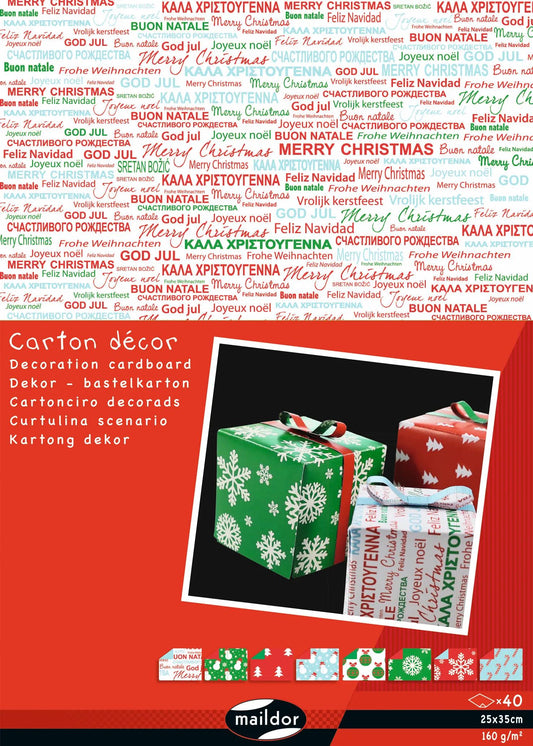 CARTON DECOR, Pack of 40 sheets 160g/m2 in size 25x35cm - Traditional Christmas - Multicolor