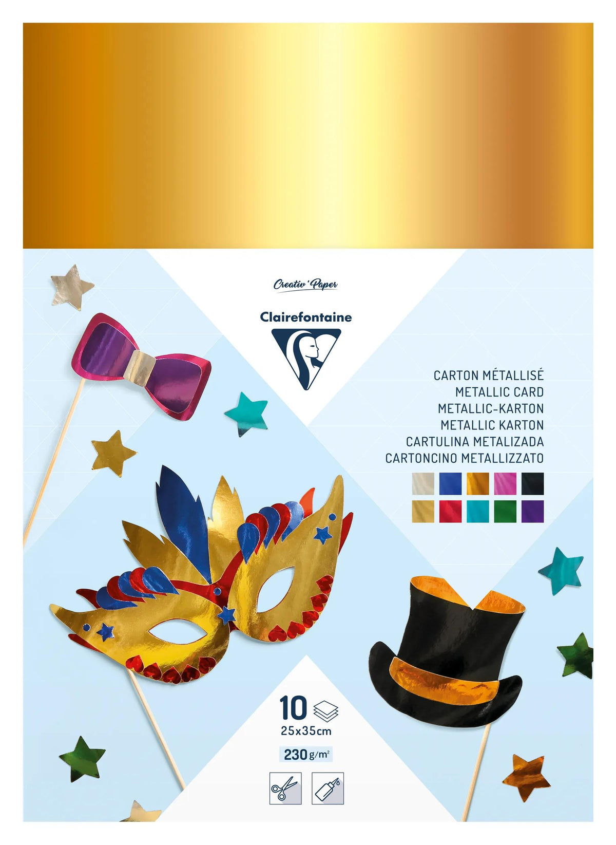CARTON MÉTALLISÉ, Sachet de 10 feuilles 230g/m2 au format 25x35cm - Assortiment (lot de 5)