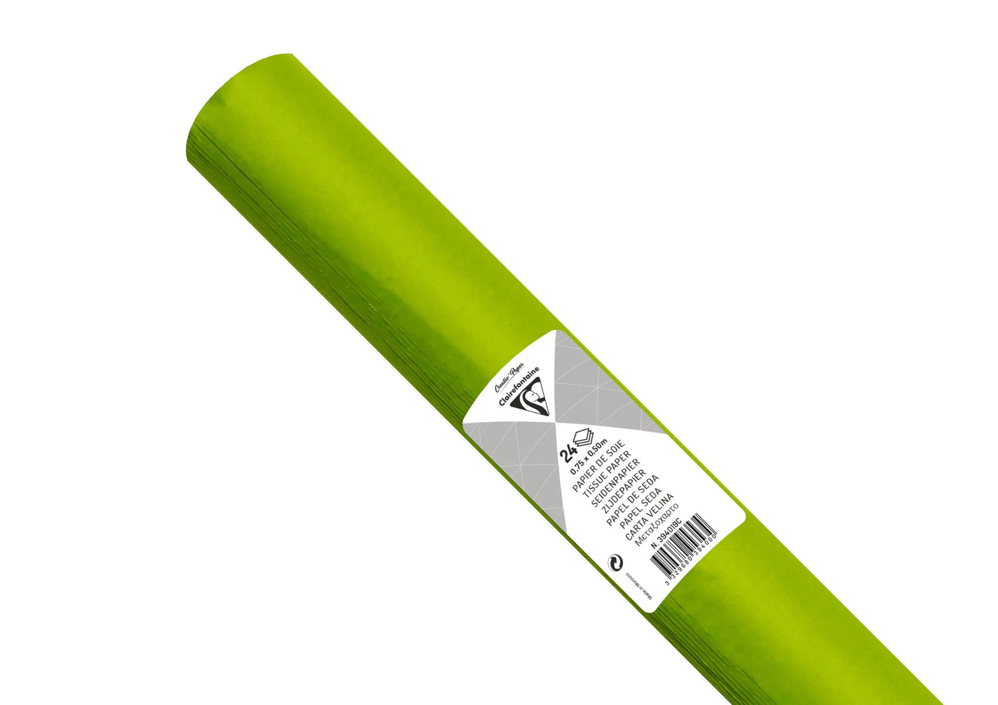 PAPIER DE SOIE, Rouleau de 24 feuilles 18g/m2 au format 50x75cm - Vert pomme (Lot x5)