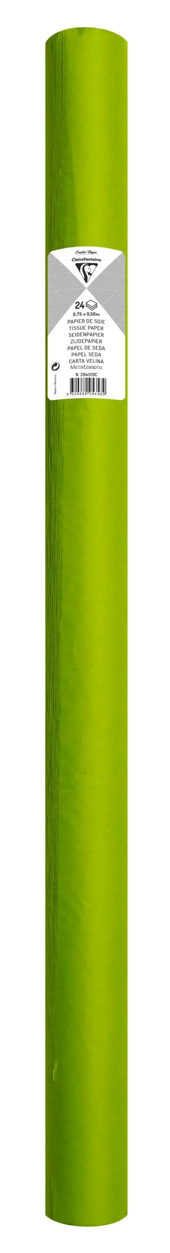 PAPIER DE SOIE, Rouleau de 24 feuilles 18g/m2 au format 50x75cm - Vert pomme (Lot x5)