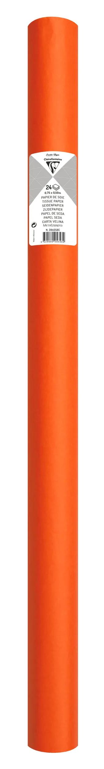 PAPIER DE SOIE, Rouleau de 24 feuilles 18g/m2 au format 50x75cm - Orange (Lot x5)