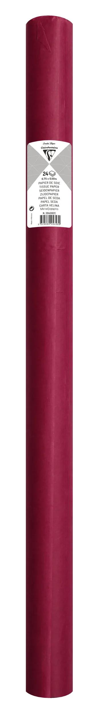 PAPIER DE SOIE, Rouleau de 24 feuilles 18g/m2 au format 50x75cm - Bordeaux (Lot x5)