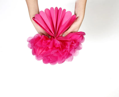 PAPIER DE SOIE, Set de 3 pompons à suspendre Ø30x1 et Ø40x2 - Cyclamen (lot de 5)