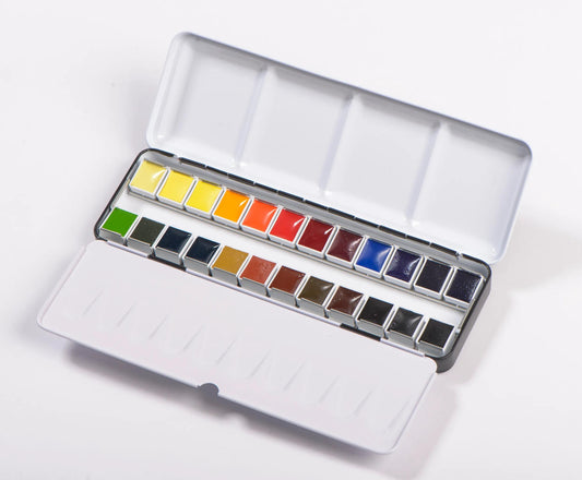 Watercolor Metal box + 24 half-godets