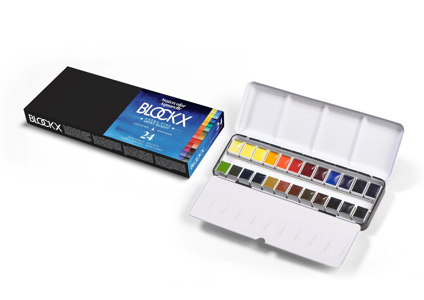 Watercolor Metal box + 24 half-godets