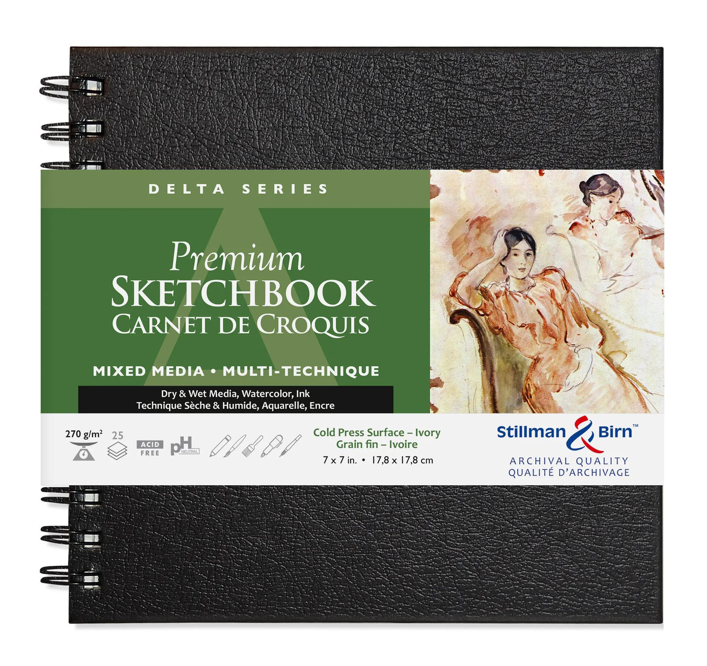 Serie Delta quaderno a spirale 25F 17,8x17,8cm 270g - Avorio (Pacchetto x2)