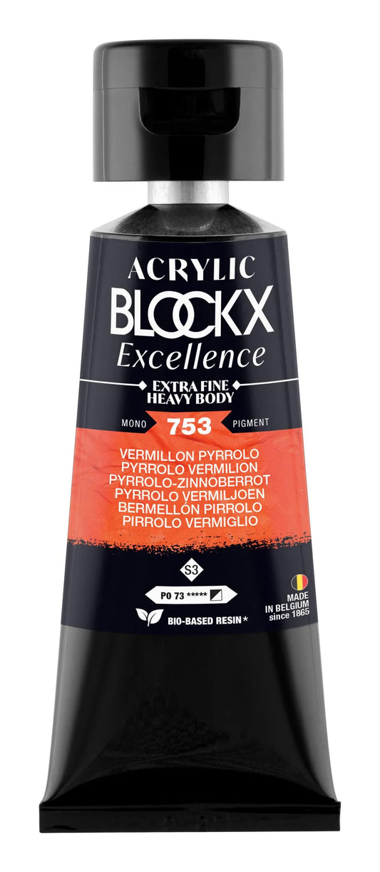 Extra fine acrylic paint tube 75ml - Vermillon pyrrolo - New 753 (Pack x3)