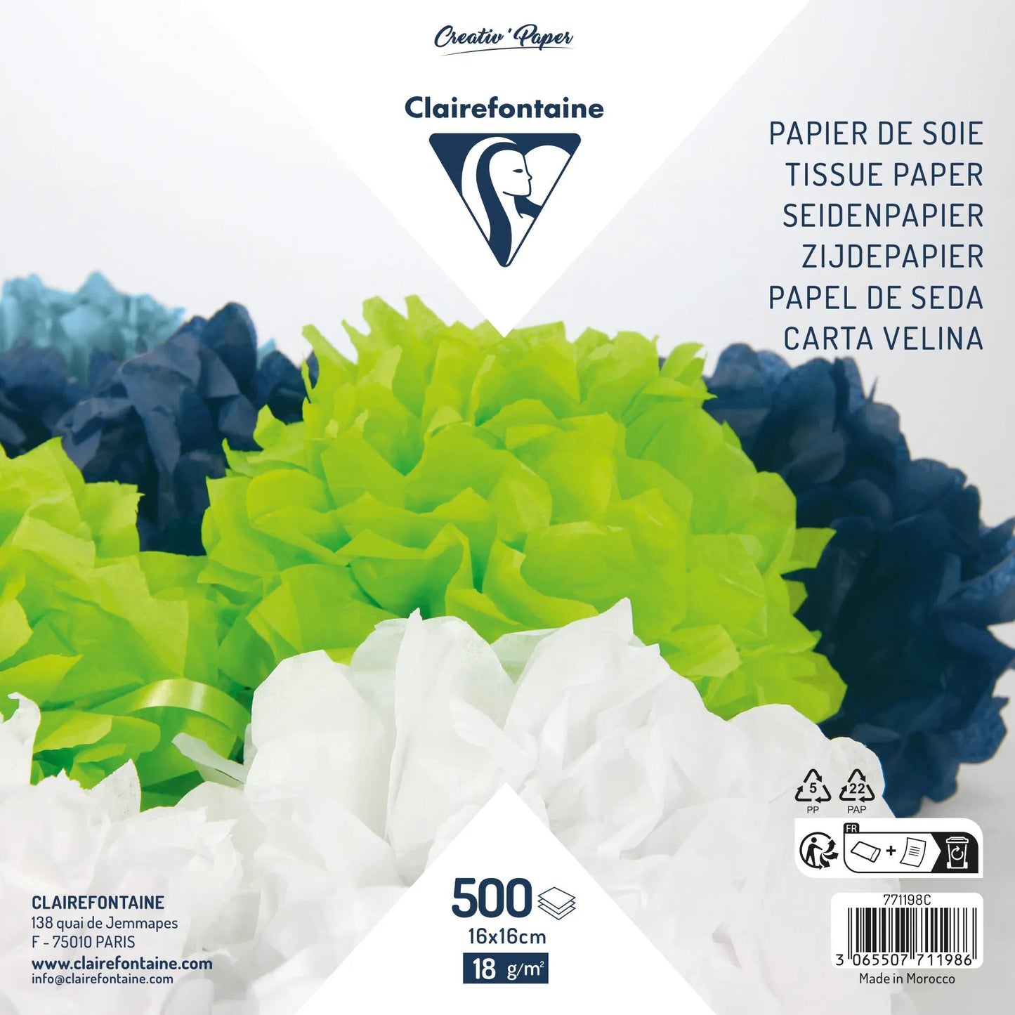 SOUTH PAPER, Packung mit 500 Blättern 18g/m2 im 16x16cm Format - Sortiment (Paket x5)