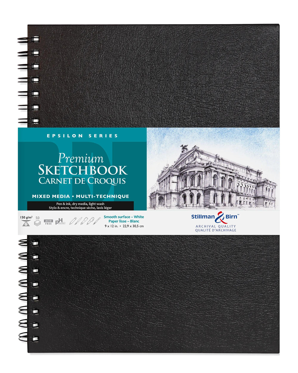 Epsilon Series carnet spiralé 50F 22,9x30,5cm 150g - Blanc (lot de 2)