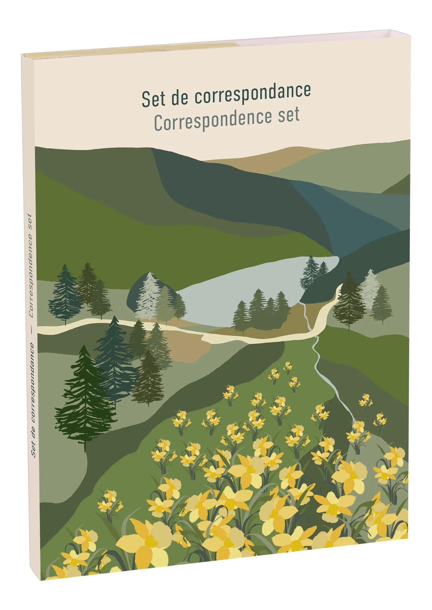 La Vie en Vosges, Matching set 12x16.5 cm containing 8 single cards assorted 11x15.5 cm and 8 envelopes Pollen C6 natural white (Pack x5)