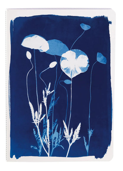 Cyanotype, Sewn Book A5 wire 14,8x21 cm, 64 pages, lineed, ass.