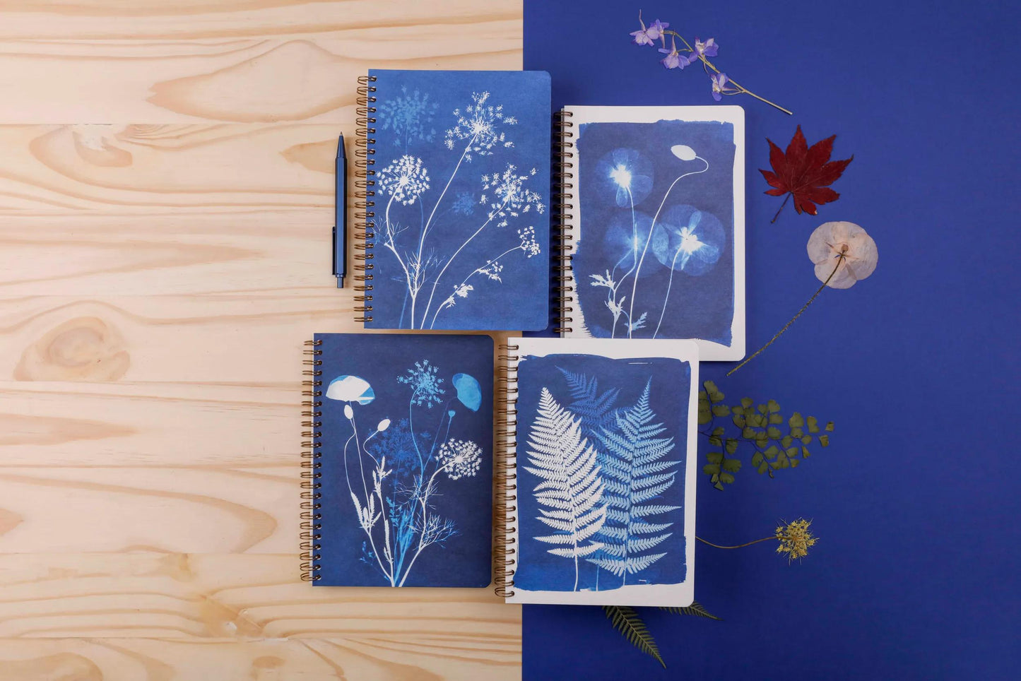 Cyanotype, A5 complete binder 14.8x21cm, 148 pages, lined, ass. (Pack x4)