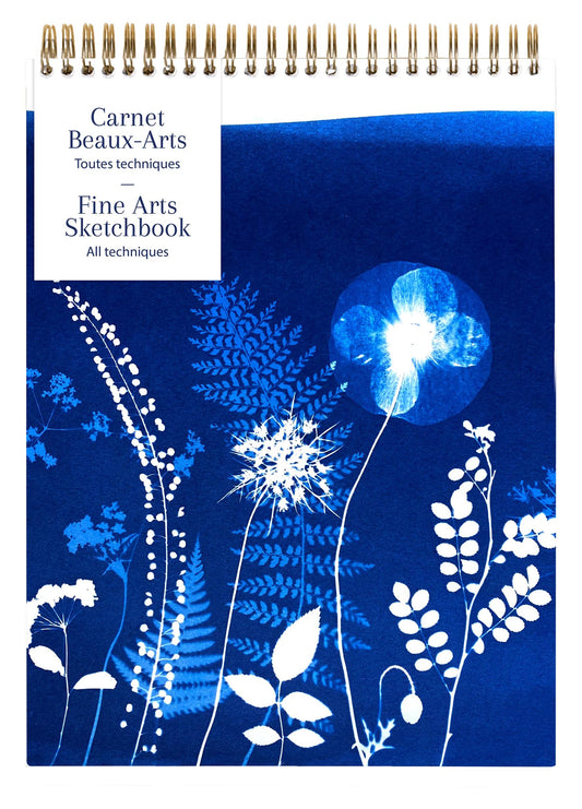 Cyanotype, Book Fine Arts complete binding header A4 21x29.7 cm, 40 sheets, white multi-technical drawing paper 180g (Pack x3)