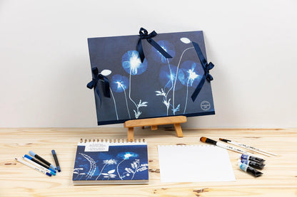 Cyanotype, Drawing cardboard 28x38cm, closure with 3 ribbons