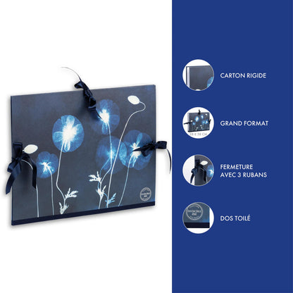 Cyanotype, Drawing cardboard 28x38cm, closure with 3 ribbons
