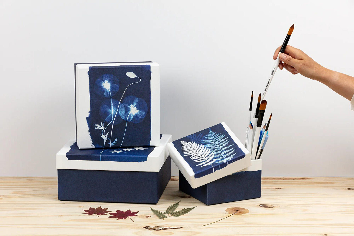 Cyanotype, Set di 3 caselle quadrate 25x25x12 cm, 20x20x11cm, e 16x16x10 cm (Pacchetto x2)