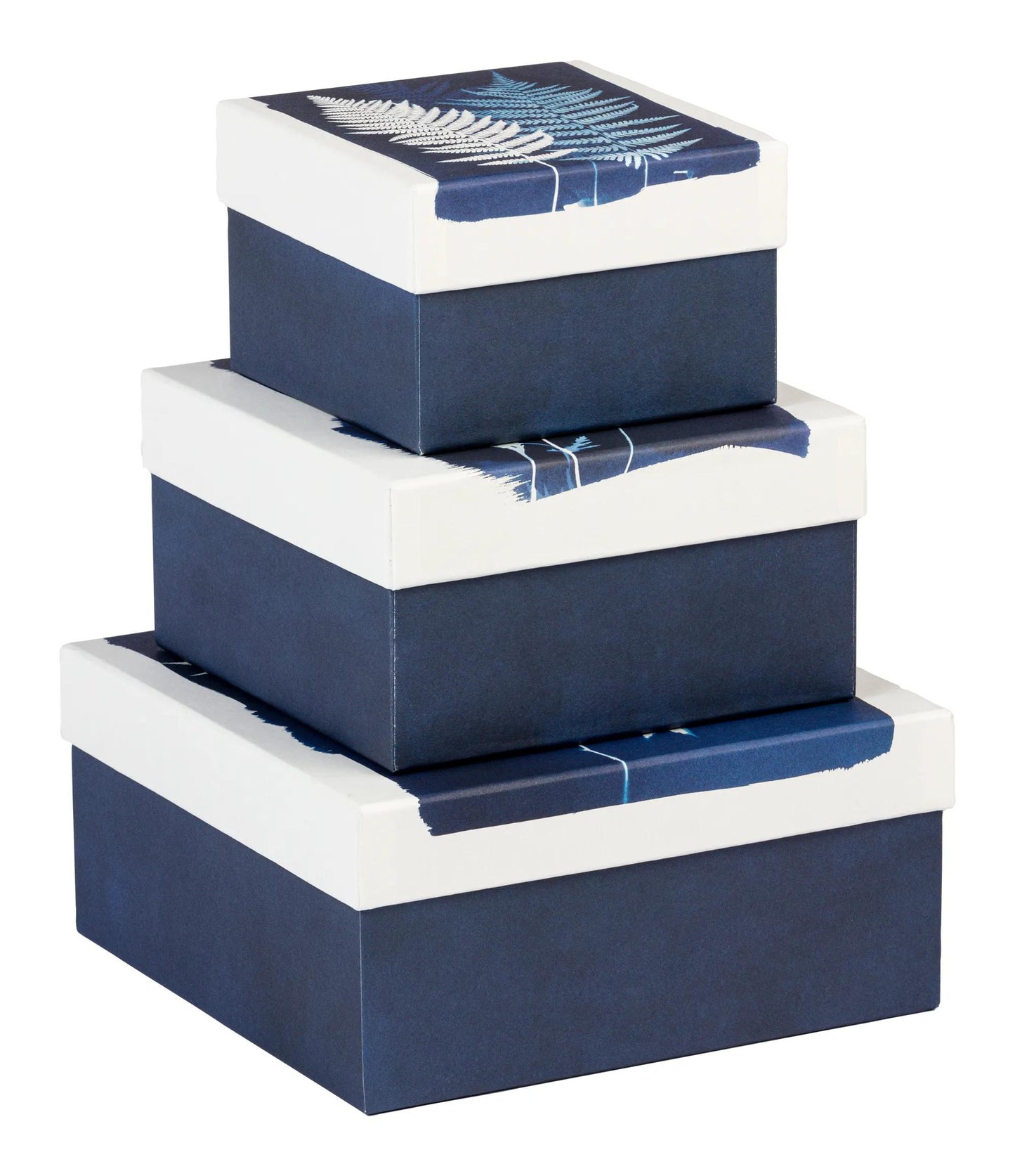 Cyanotype, Set di 3 caselle quadrate 25x25x12 cm, 20x20x11cm, e 16x16x10 cm (Pacchetto x2)