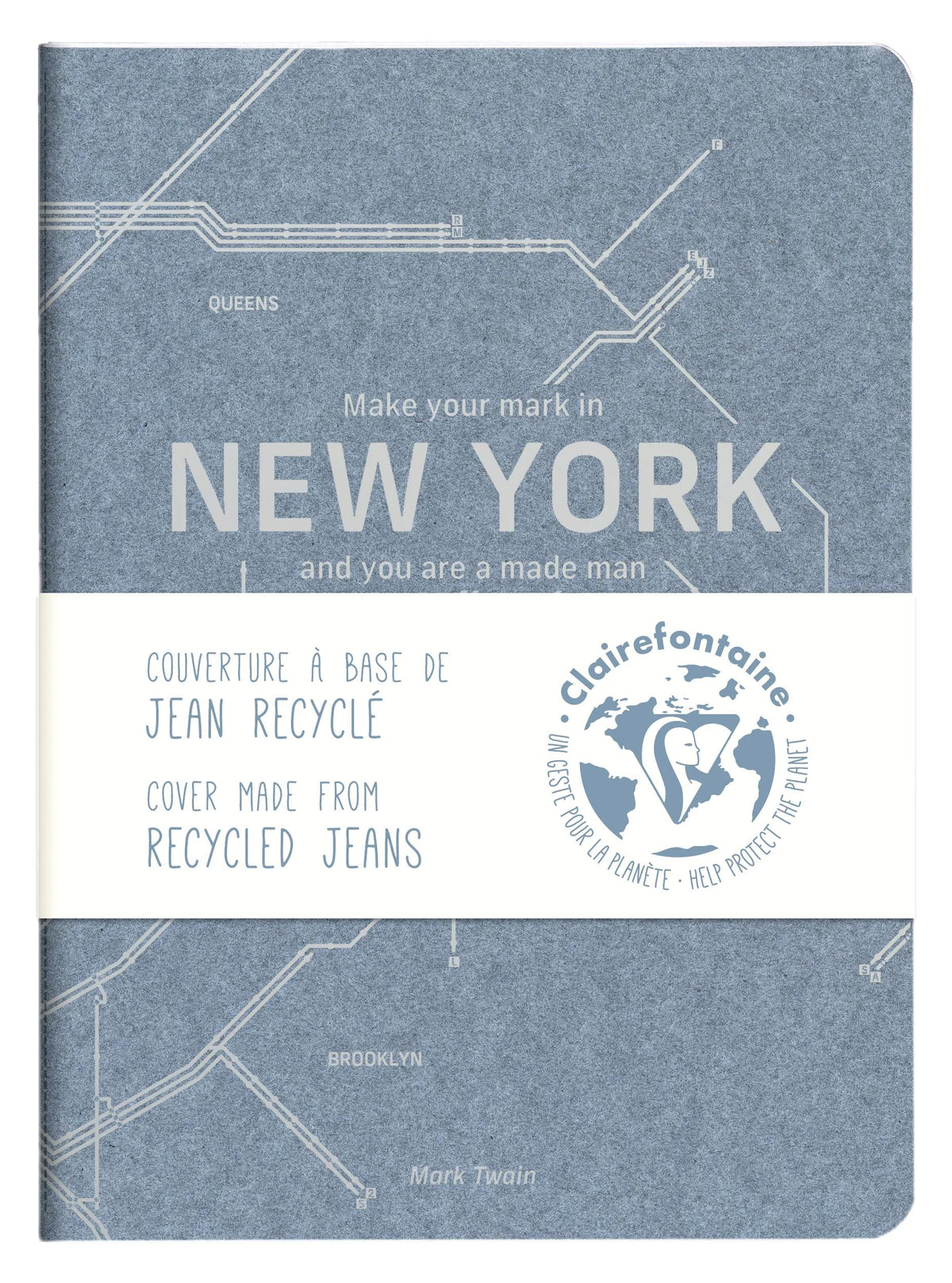 Jeans métro, Carnet piqué cousu fil A5 - 14,8 x 21 cm, 96 pages, ligné, ass. - Bleu jeans (lot de 5)