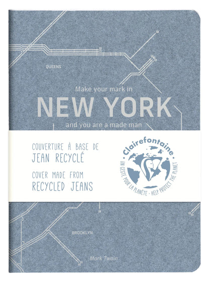 Jeans métro, Carnet piqué cousu fil A5 - 14,8 x 21 cm, 96 pages, ligné, ass. - Bleu jeans (lot de 5)