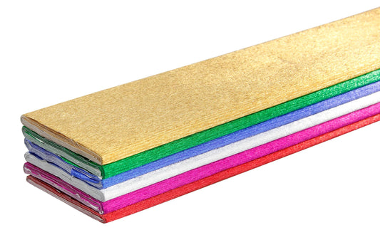 METALLISED CREPON, Tasche mit 6 Faltblättern 72g/m2 in Größe 2.50x0.50m - Sortiment