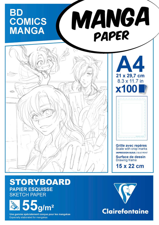 Manga Storyboard bloc collé 100F A4 55g grille simple (lot de 5)