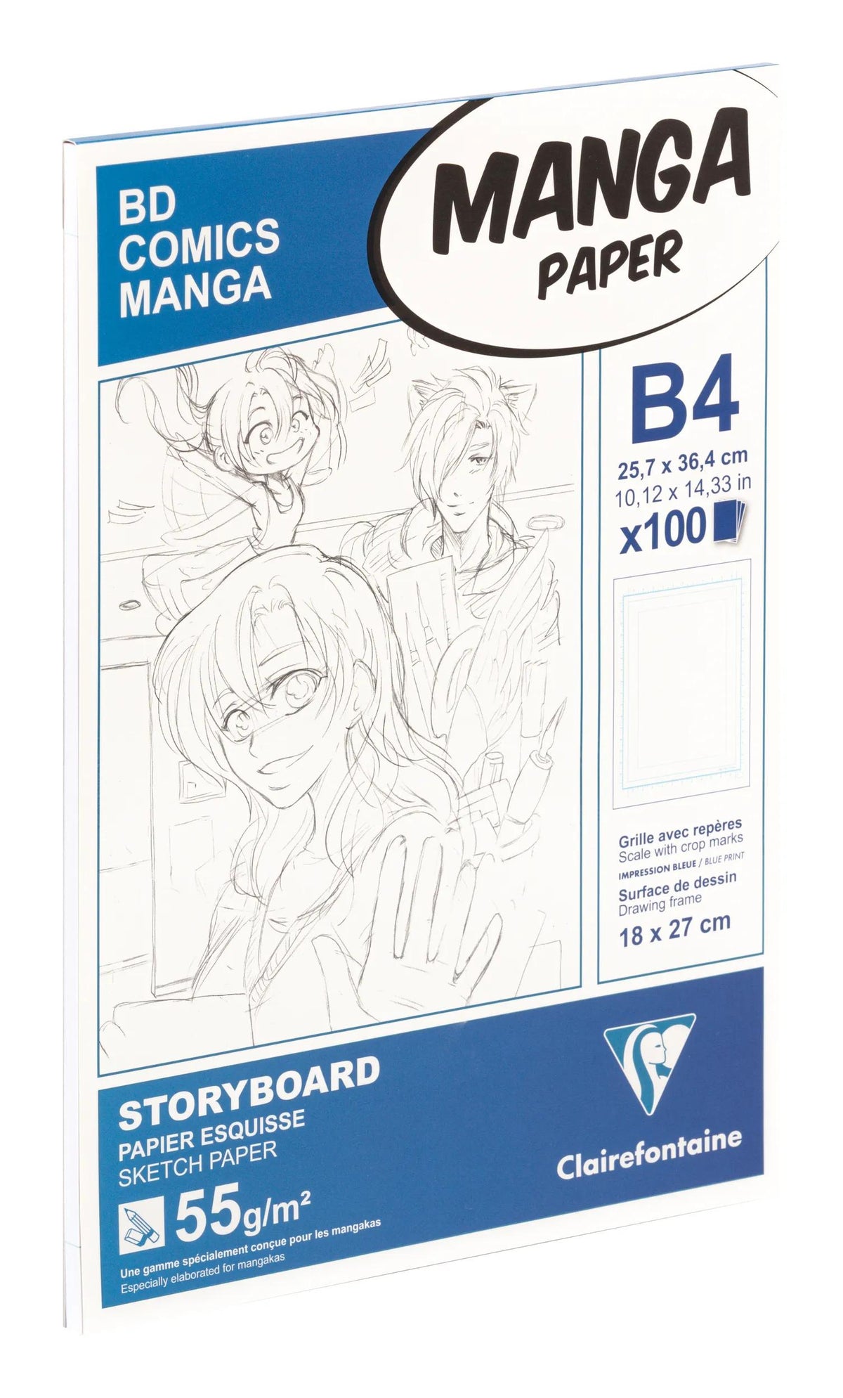 Manga Storyboard bloc collé 100F B4 55g grille simple (lot de 5)